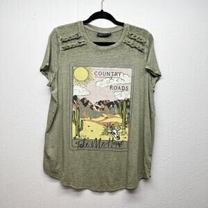 Joei & I Burnout T-Shirt Womens 1X Stretch Lightweight Country Western Cowgirl